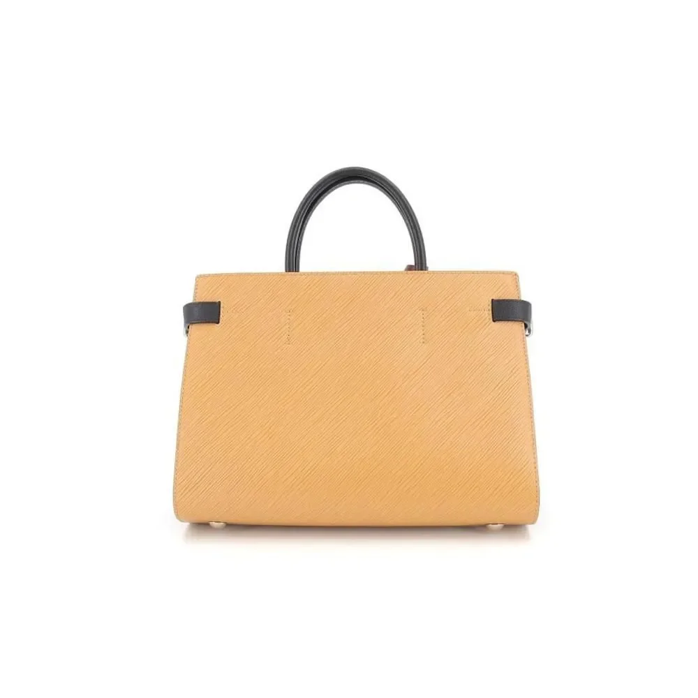 Louis Vuitton Twist Tote Shoulder Bag Epi Leather Camel Silver Hardware